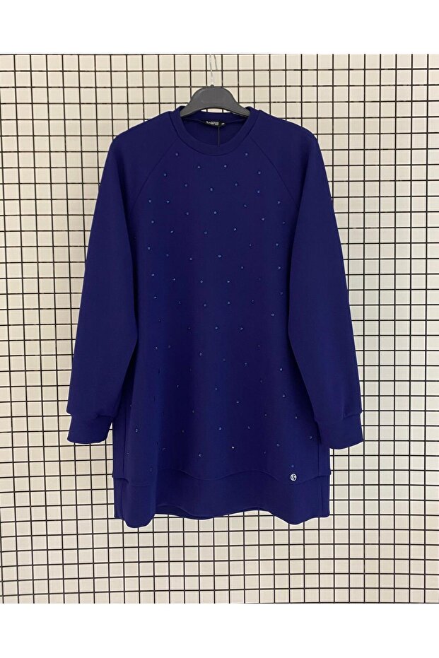 Bisiklet Yaka Taş Detaylı Basic Tunik - 1