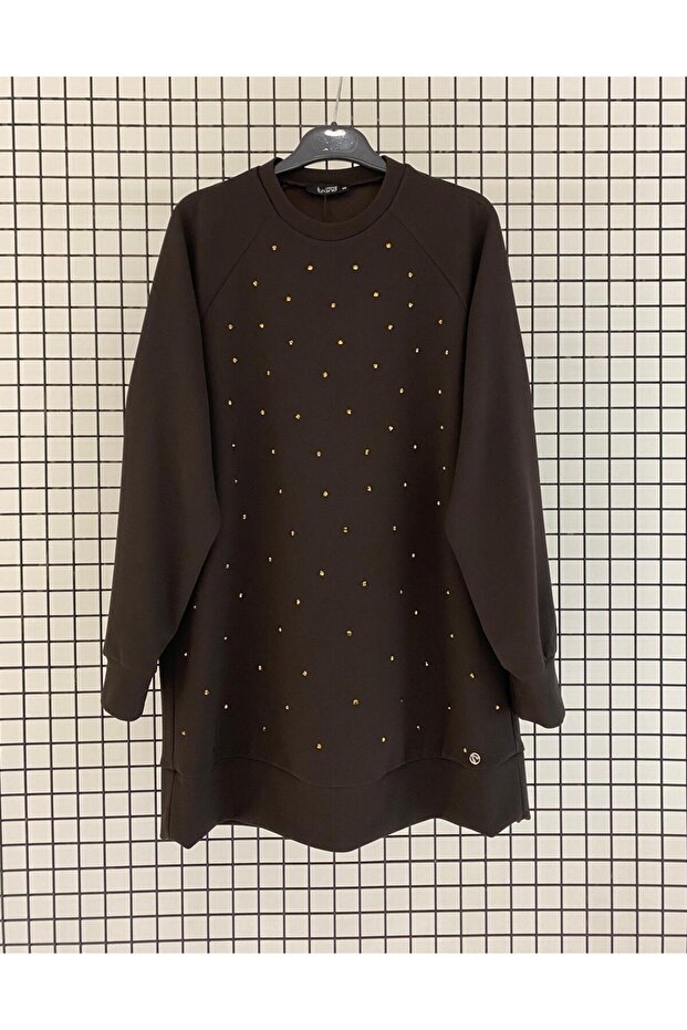 Bisiklet Yaka Taş Detaylı Basic Tunik - 1