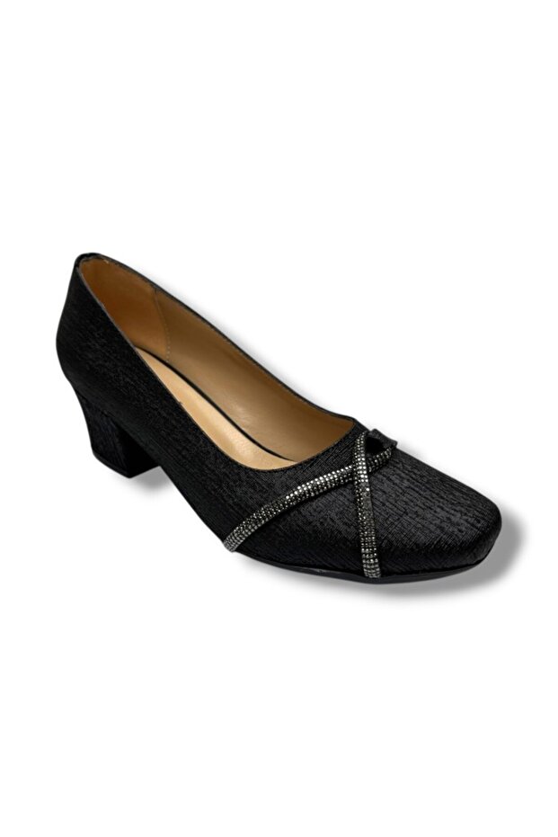 8631-26 Printed Leather Stone Piped Thick Heel Women's Shoes