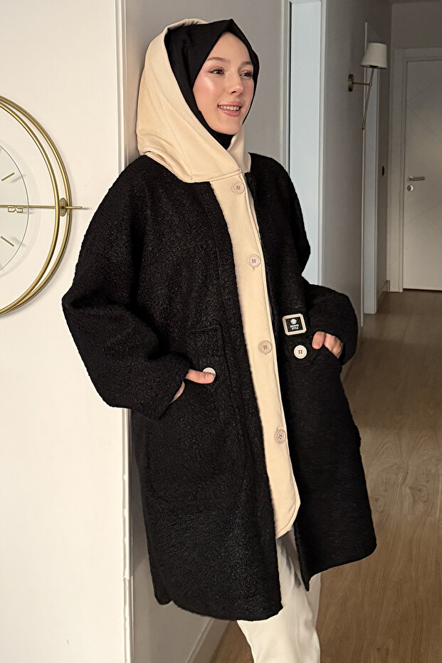 Oversized Jacket with Double Colored Buttons - 5