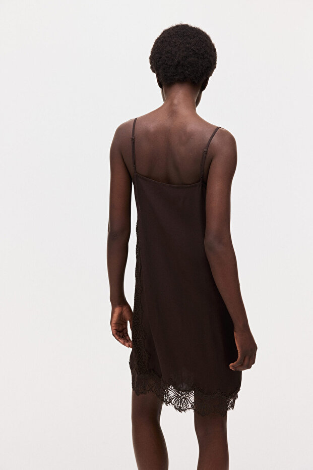 Dantel Şeritli Viskoz Elbise - 4