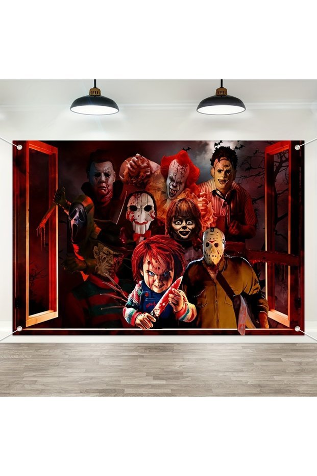 Halloween Horror Halloween Horror Backdrop Banner Decorations, Fabric Scary Birthday Party Supplies