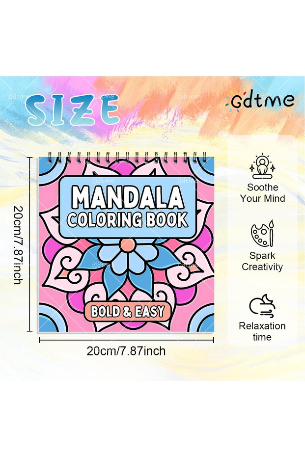 20x20cm 24pages Deluxe Mandala Coloring Book for Adults Spiral Binding Stress Relief Leisure DIY Han