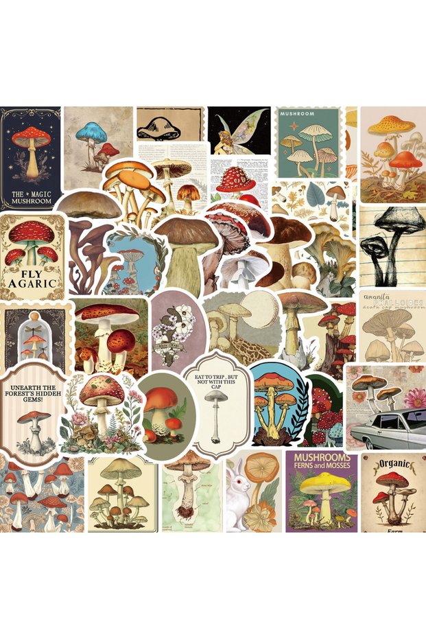 50PCS 50pcs Vintage Mushroom Stickers for DIY Scrapbooking Phone Laptop Suitcase Guitar Car Skateboa