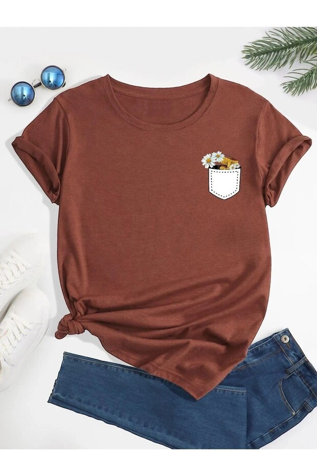 Flower Printed Children's T-Shirt - Circular Neck T-Shirt for Girls and Boys