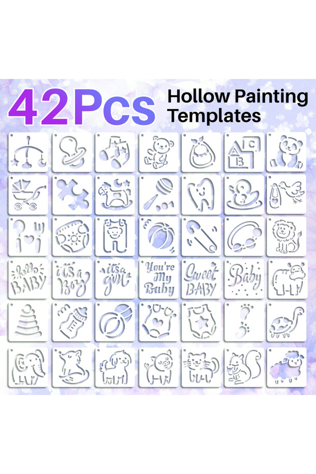 42pcs 42-Piece Cartoon Baby Drawing Stencils, Big DIY Painting Kit for Nursery Wall Art & Kids Roo