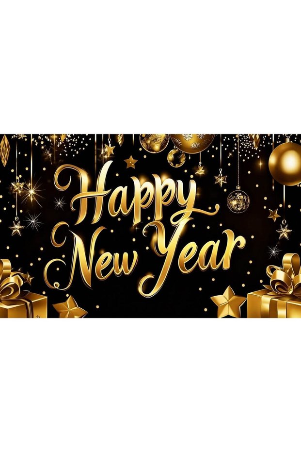 180x110cm TYPE5 2026 Happy New Year Banner Black Gold Glitter Large Backdrop New Year Eve Party Deco