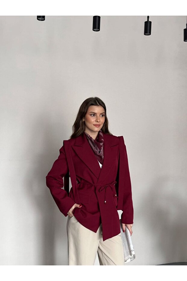 Blazer Jacket with Rope Tie Shoulder Belt Design