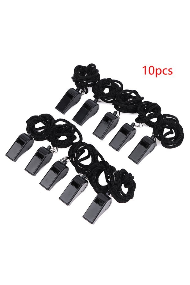 10Pcs {MX} 2/5/10Pcs Outdoor Survival Black Whistle With Lanyard Portable Loud Sports Whistle For Fo