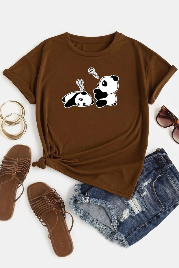 Unisex Panda Printed Oversize T-shirt