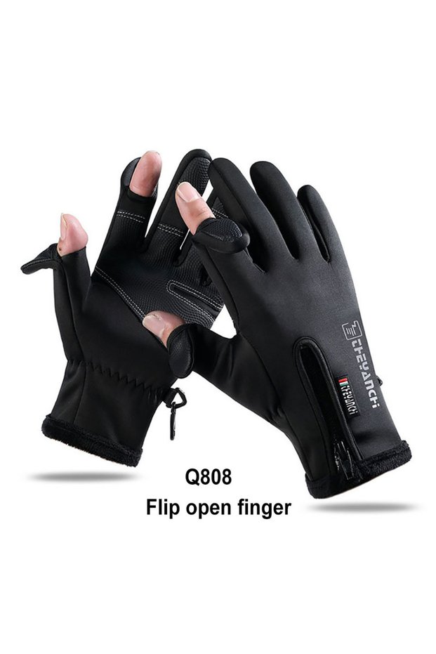 XL Q808 Black LOOGDEEL 2 Finger Flip Windproof Women Men Gloves Waterproof Winter Fishing Gloves Vel
