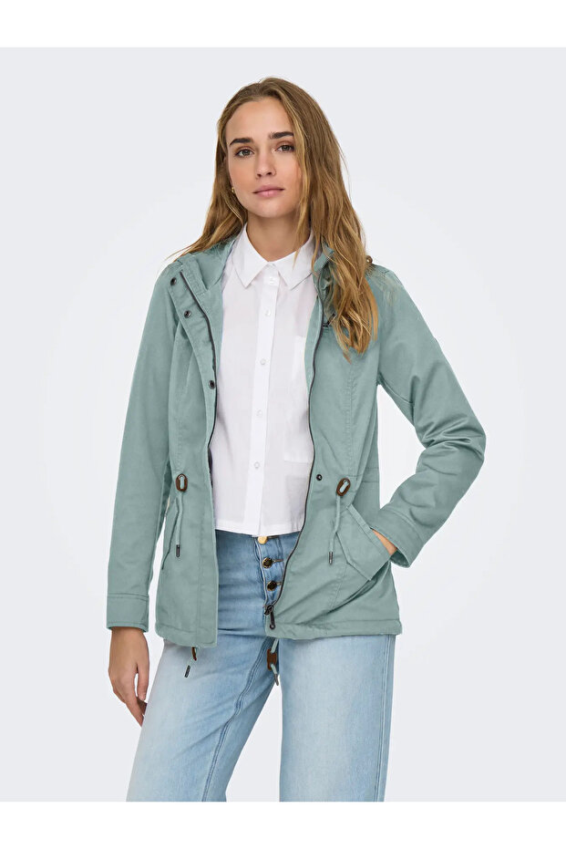 Women's Hooded Canvas Parka Blue Jacket - 15319876