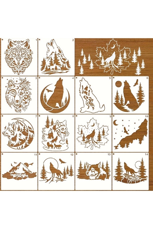 14Wolf 14 Pieces of Wolf Head Howling Wolf Stencils Crafts Rock Oil Paint Templates Plastic Reusable