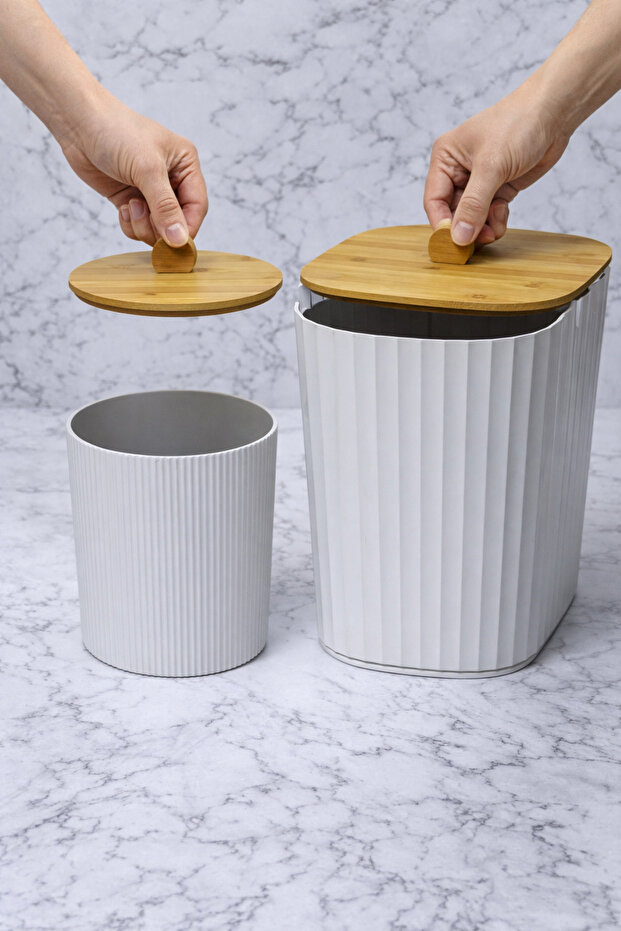 2’li Bambu Kapaklı Çöp Kovası Seti (15 L + 8 L) - 4