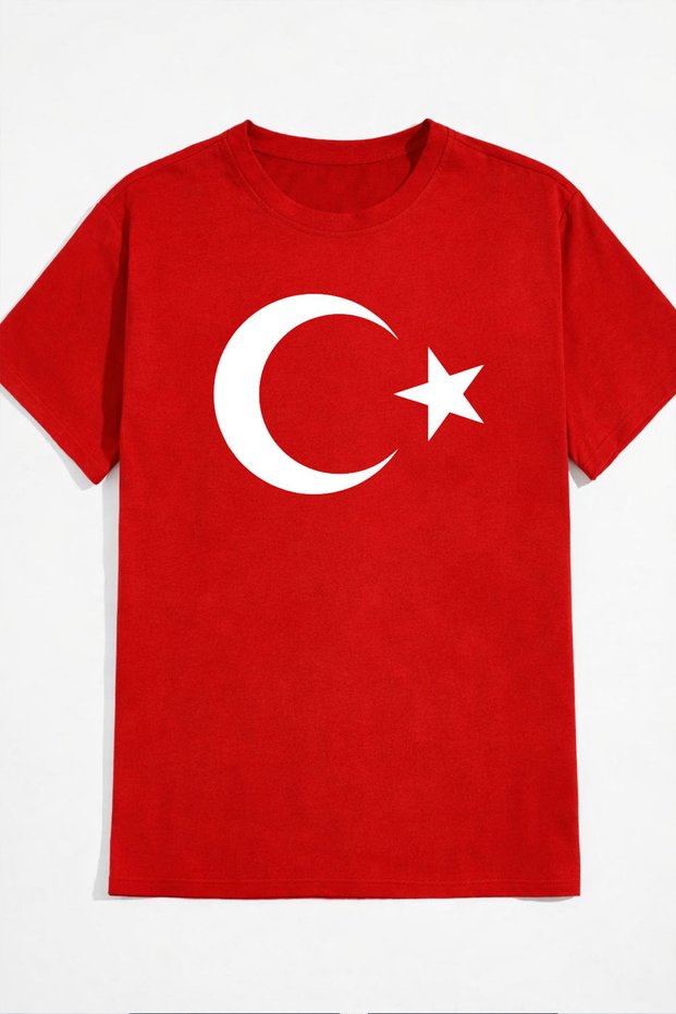 Netto Unisex Mold Turkish Flag Printed Crew Neck Adult T-Shirt