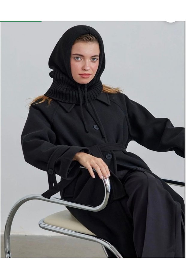 Black Color Different Style Plug-In Knitwear Drawstring Balaklava Modern and Stylish Hijab Beanie