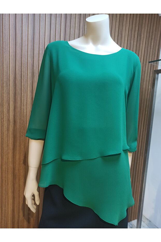 Şifon Lastik Kol Çift Katlı Bluz - 3