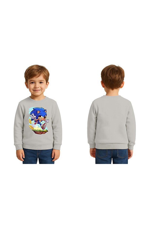Unisex Sonic Printed Children's Swaetshirt 3 Thread Raster