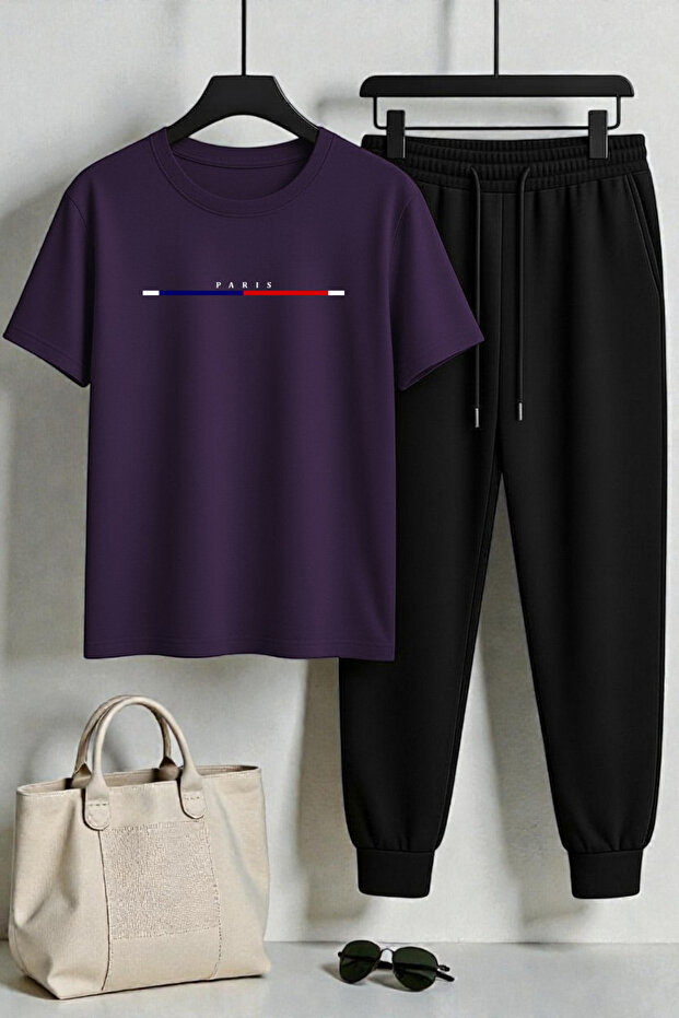 Unisex Paris Design Printed T-Shirt - 2-Piece Tracksuit Set