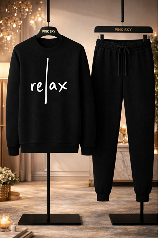 طقم سويت شيرت وبنطلون رياضي للجنسين من Relax مطبوع