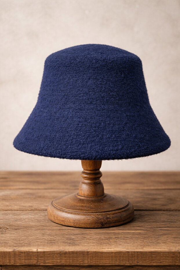 Women's Premium Cloche Hat Winter Boho Bucket Hat - Navy Blue