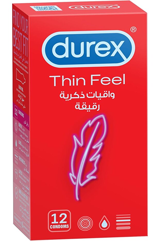 Durex Thin Feel Lubricated Condoms for Men - 12 Pieces