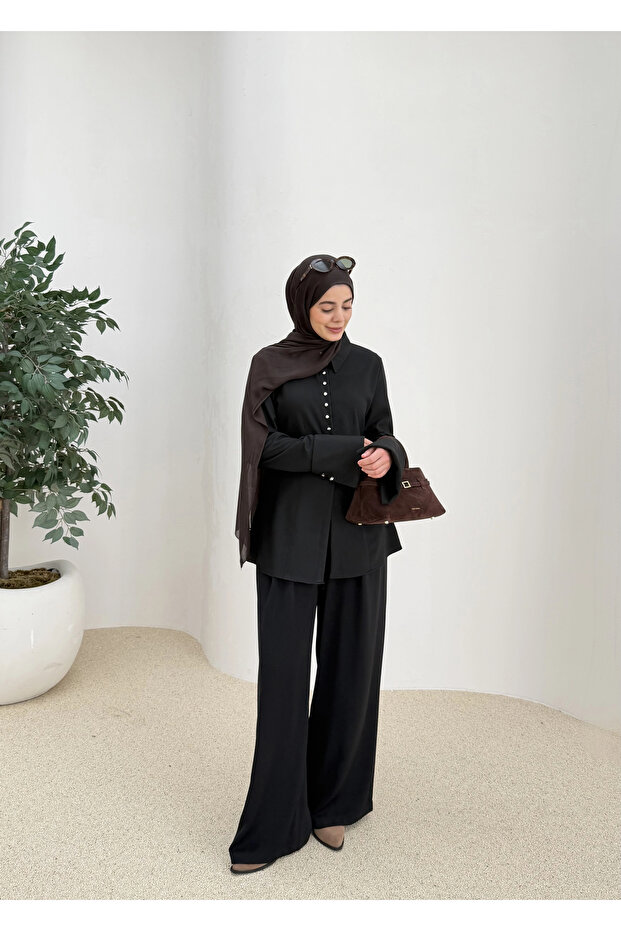 قميص بأزرار صغيرة أسود - 4