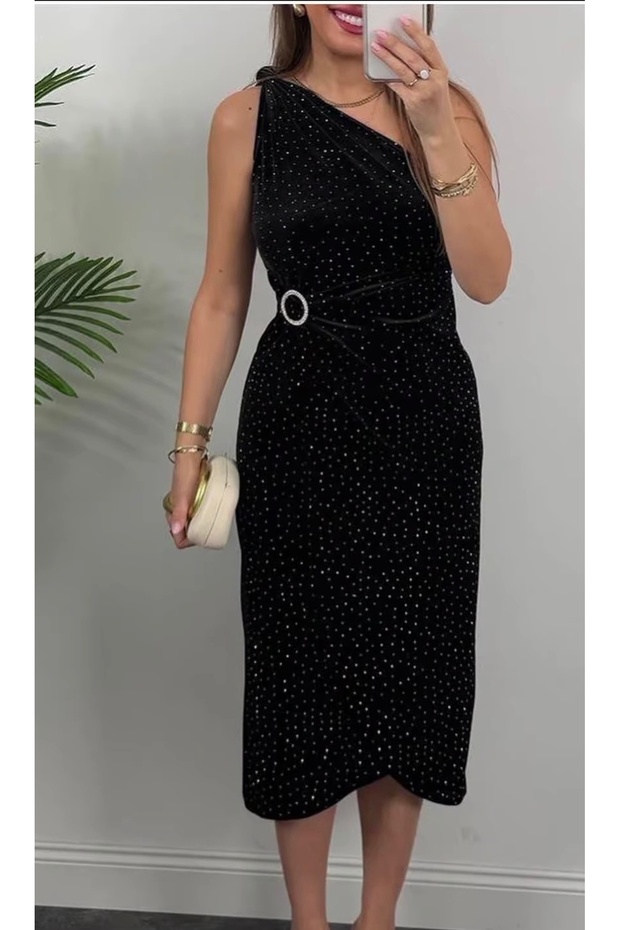 Siyah taşlı elbise - 4