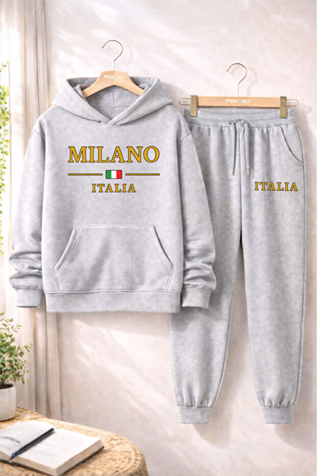 Unisex Milano Italia Printed Hooded Sweatshirt & Jogger Tracksuit Set