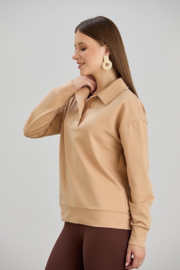 Two-Thread Mink Sweatshirt with Wide Placket - 6