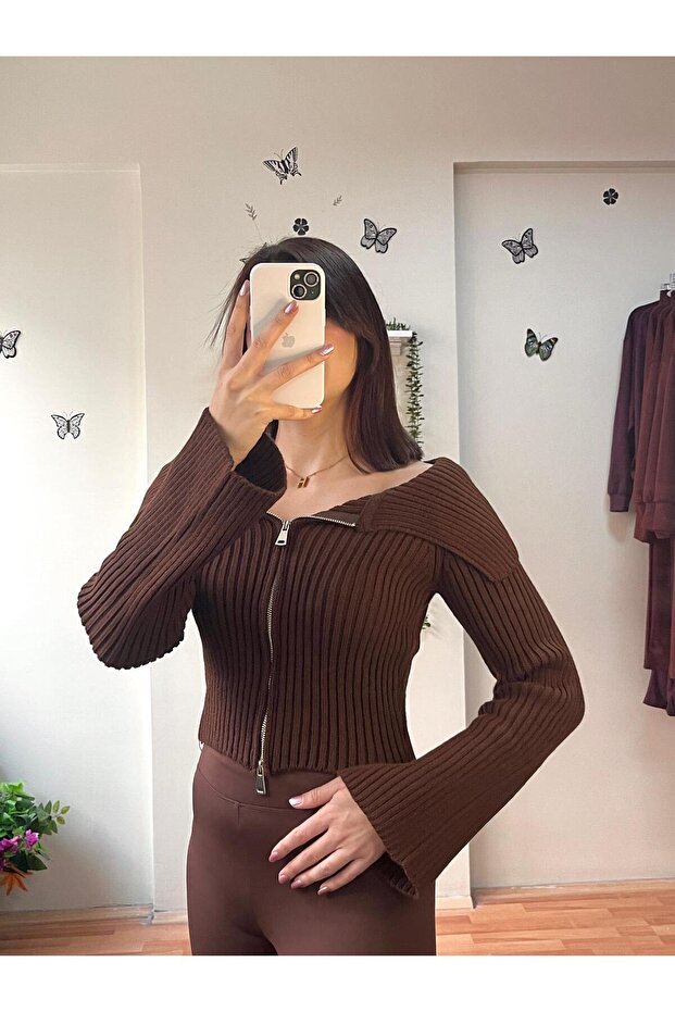 Fermuar Fitilli Triko Hırka - 2