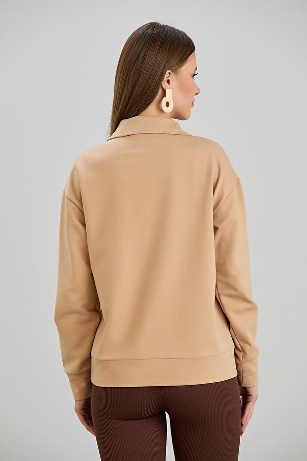 Two-Thread Mink Sweatshirt with Wide Placket - 2