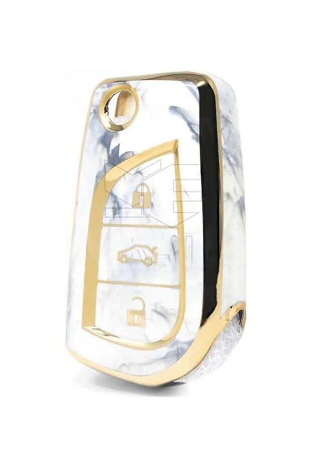 Toyota Corolla Yaris Key Case Marble Pattern Gold Frame