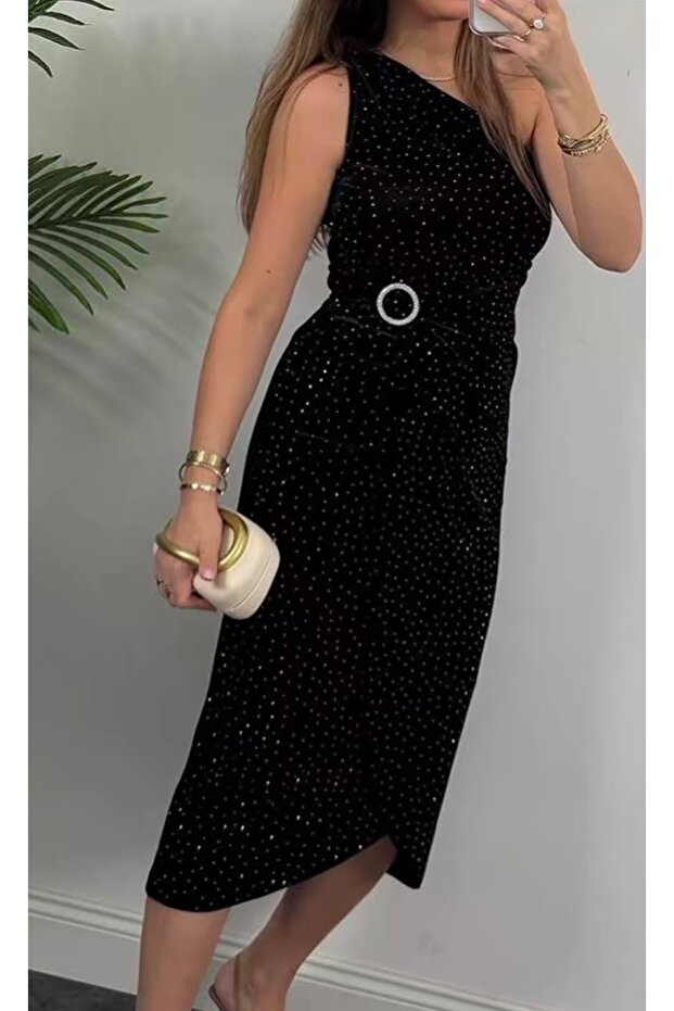 Siyah taşlı elbise - 2