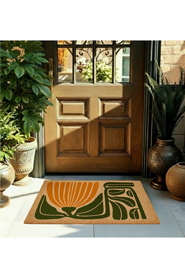 Orange Large Floral Pattern Digital Printing Non-Slip Base Door Mat