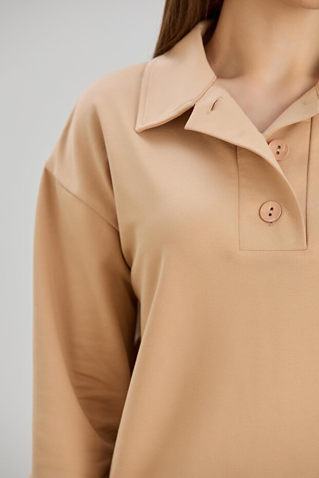 Two-Thread Mink Sweatshirt with Wide Placket - 4