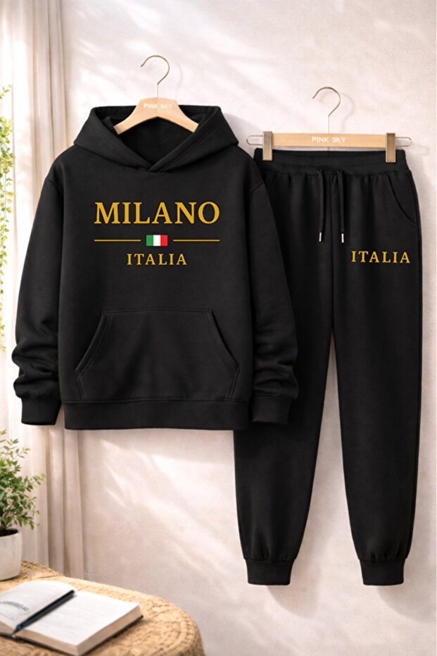 Unisex Milano Italia Printed Hooded Sweatshirt & Jogger Tracksuit Set