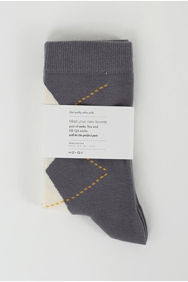 Baklava Pattern Socks Grey-Ecru - 2