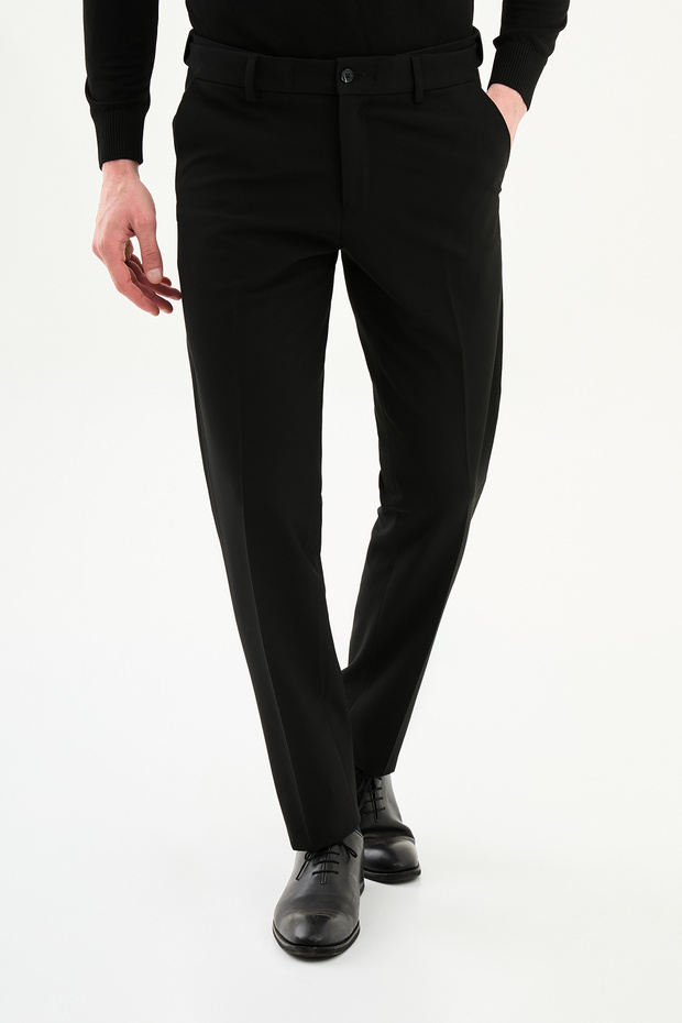 Straight Slim Fit Men's Trousers with Elastic Waist Black - 38345.26Y