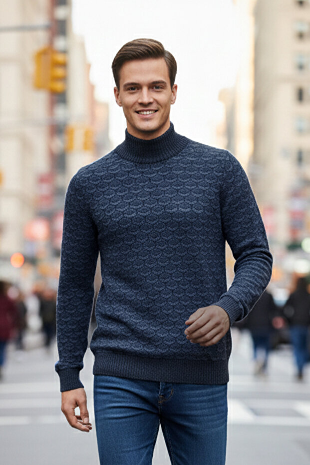 Men's Half Turtleneck Patterned Sweater - 3