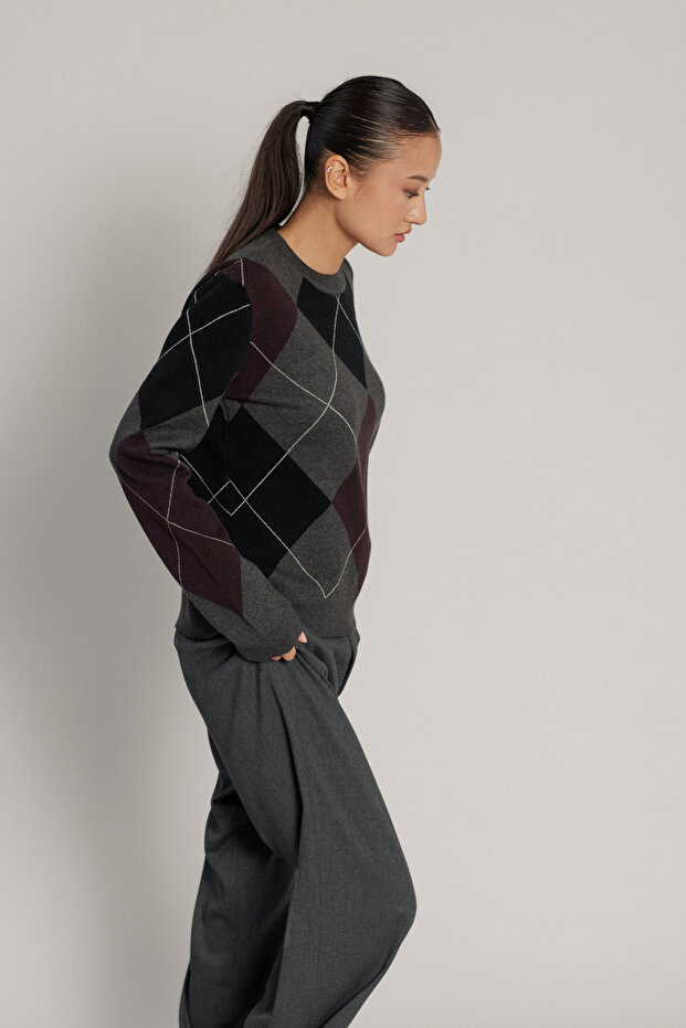 سترة تريكو منقوشة باللون البقلاوي - 2