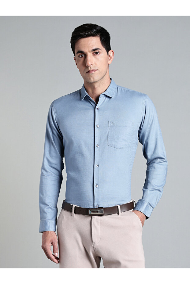 Men Light Blue Cotton Formal Shirt