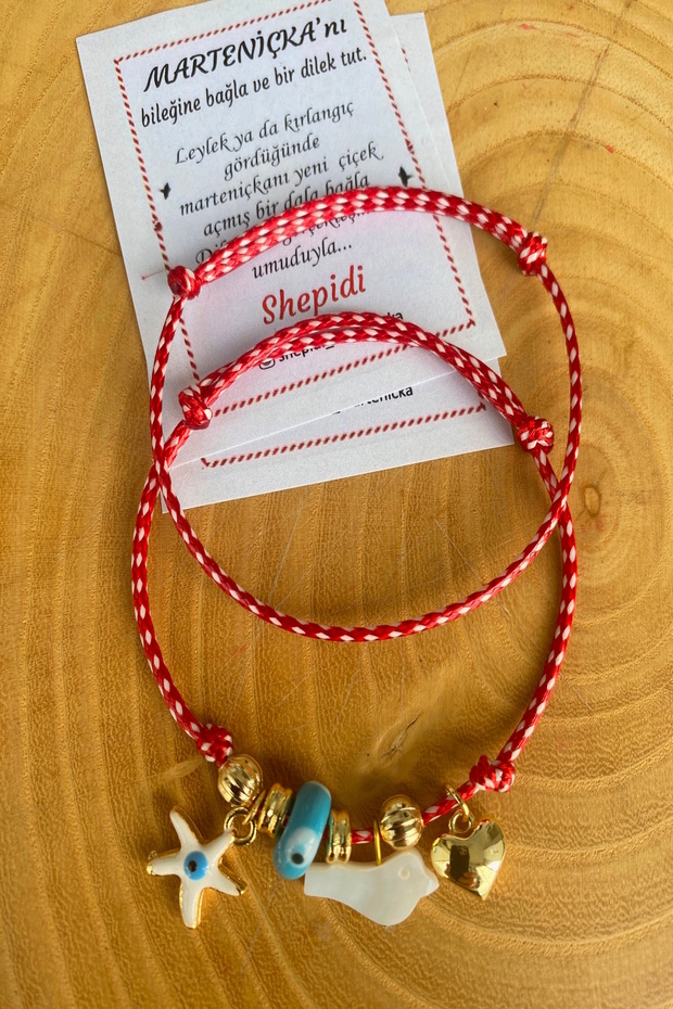2-Piece White Star Blue Glass Bead Gold Object Marteniçka Lucky Bracelet