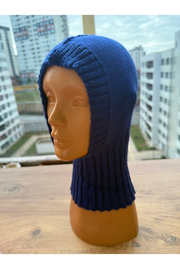Dark Blue Cold-Proof Baby and Children's Knitwear Balaklava Face Mask Beanie That Covers Ears and Neck