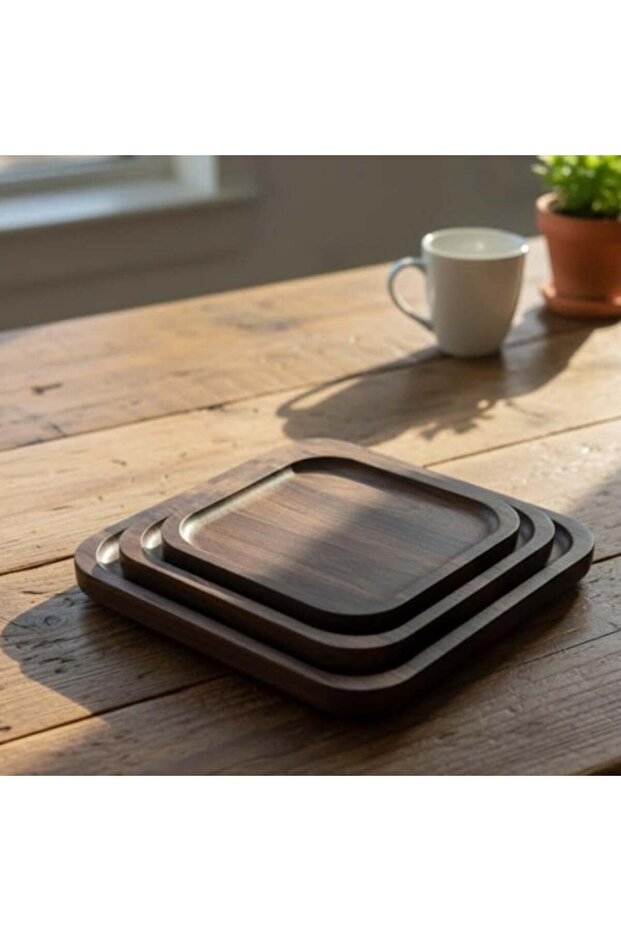 Rectangular Wooden Tray Set - 2