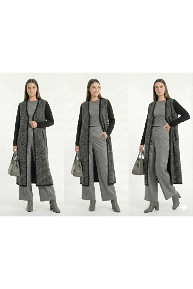 Long Straw Pattern Jacket with Zipper