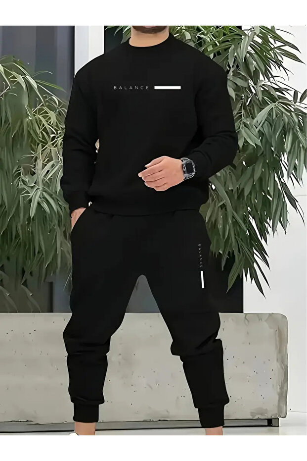 Unisex Minimal Printed Crew Neck Top Jogger Pants Tracksuit Set