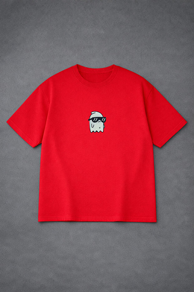 تي شيرت للجنسين GHOST WITH GLASSES مطبوع قصة فضفاضة 100% قطن