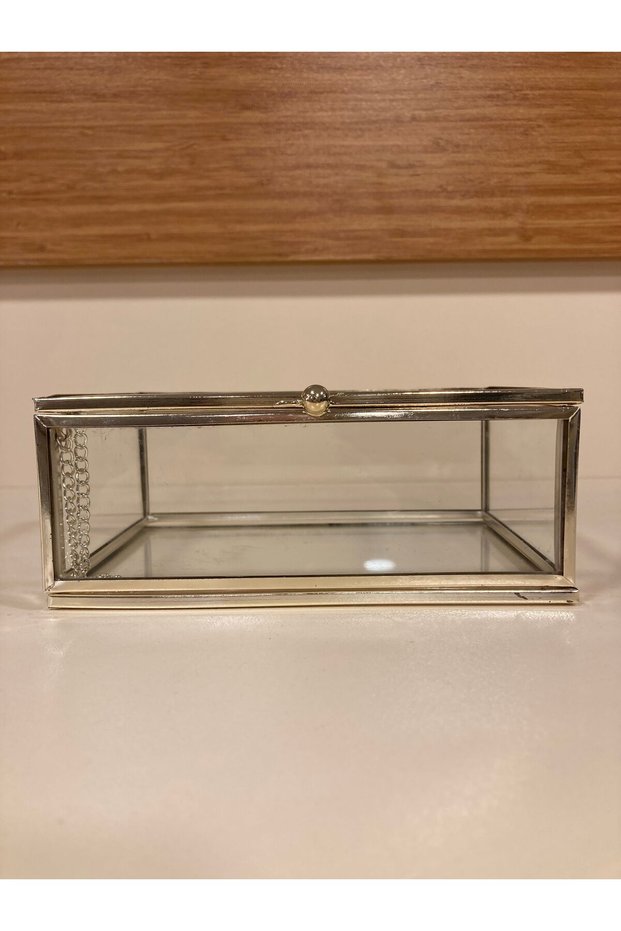 Decorative Box Small Size Brass and Glass 15X10 cm Silver Color