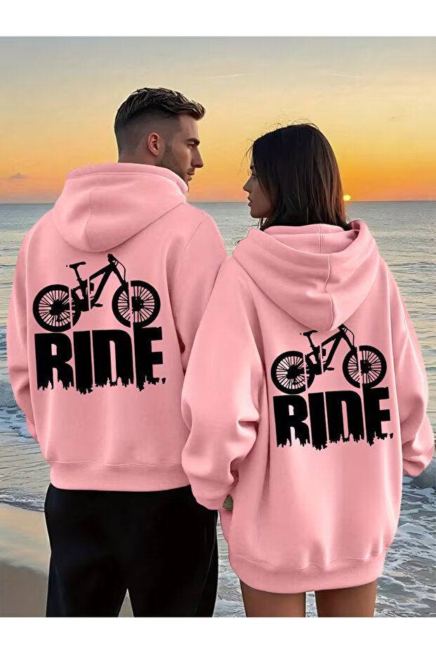 Dear Couple Combination Hoodie Set of 2 Ride Printed Unisex Oversize 3 Thread Hooded Pink